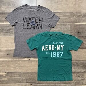 Lot Of 2 Y2K Aeropostale Mens T-Shirt Sz S & XS "Watch & Learn" & "AERO-NY 1987"